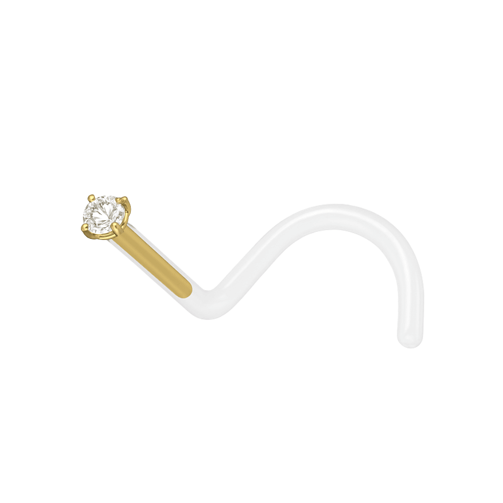 14K Gold Head Bio-Plast Nose Screw with CZ Stone