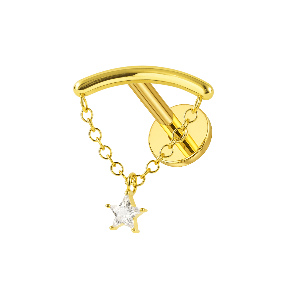 316L Surgical Steel Chain with Star CZ Dangle Hidden Helix Flatback Stud