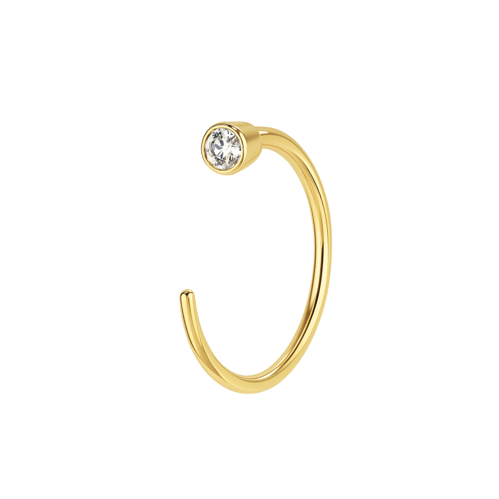 9K Gold Cubic Zirconia in Bezel set Jewelled Open Hoop Nose Ring