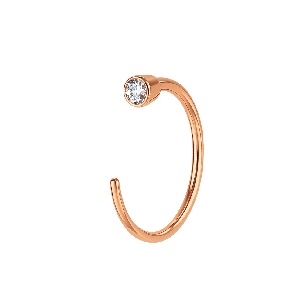 9K Gold Cubic Zirconia in Bezel set Jewelled Open Hoop Nose Ring