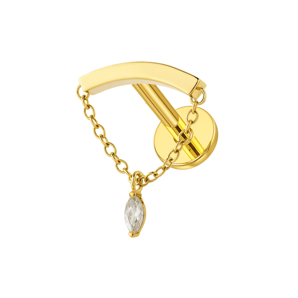 316L Surgical Steel Chain with Marquise CZ Dangle Hidden Helix Flatback Stud