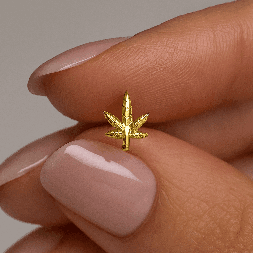14K Gold Marijuana Leaf and Bio Flex Nose Screw