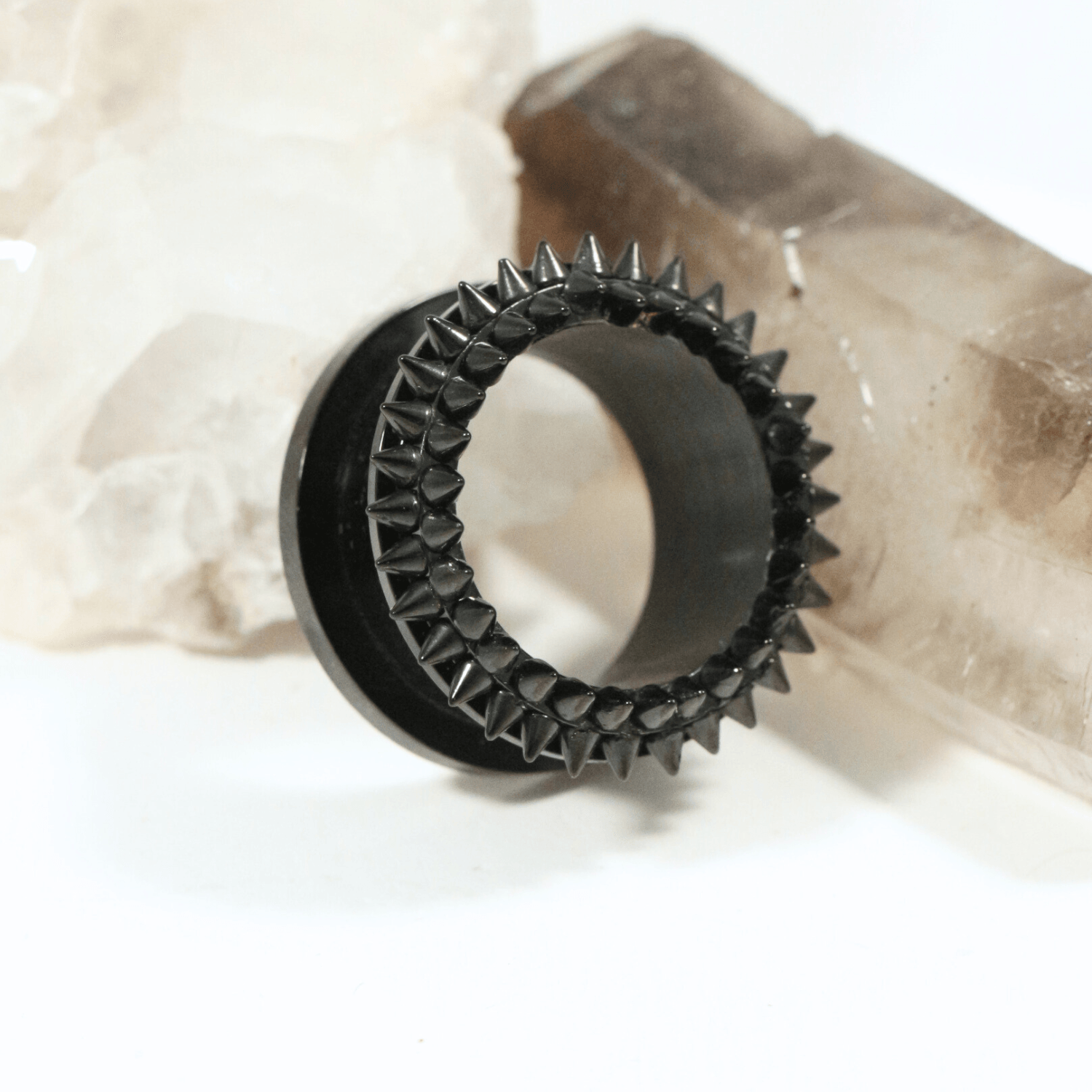 316L Surgical Steel Blackline Steel Spiked Screw Fit Flesh Tunnel