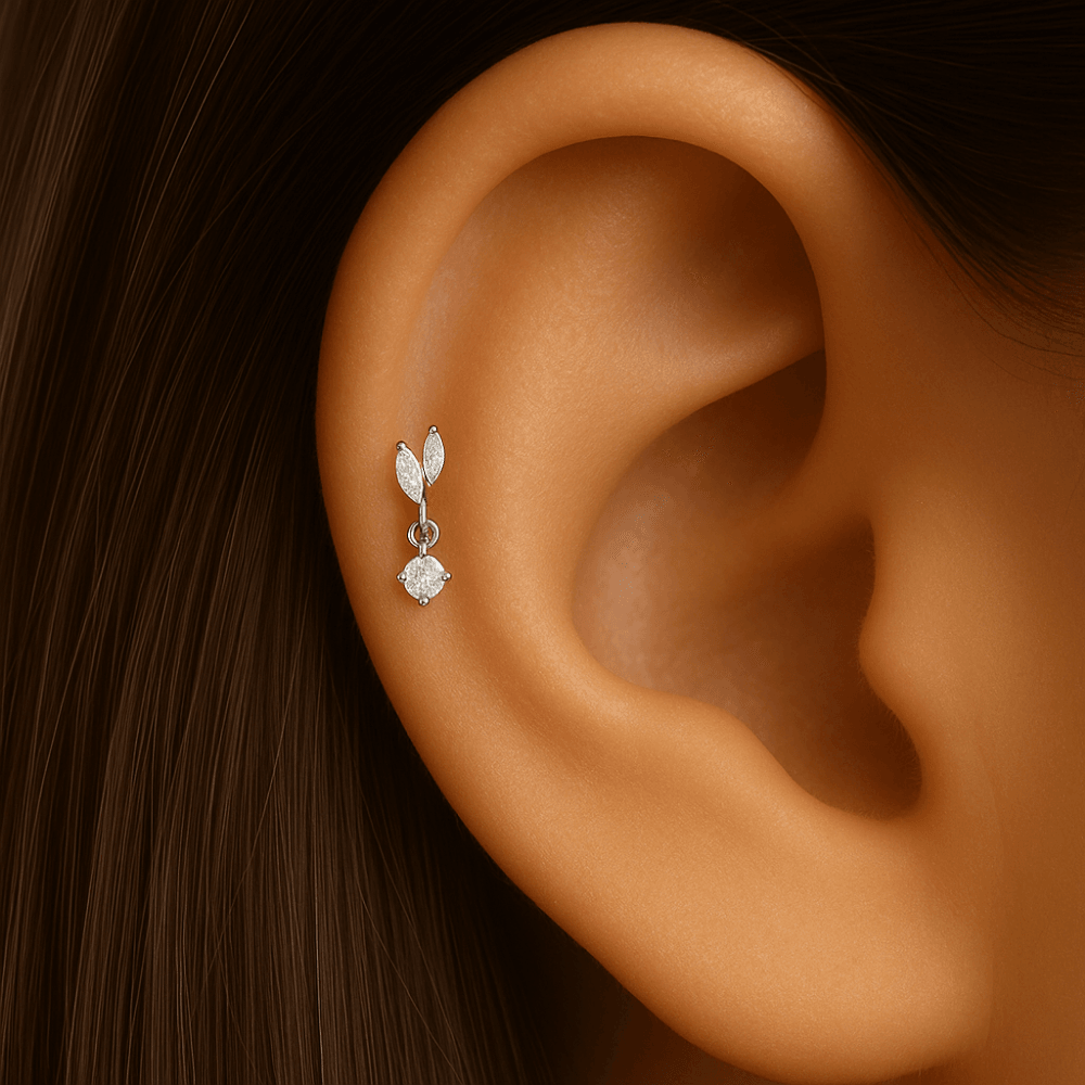 G23 Titanium Marquise & Round CZ Dangle Labret Stud