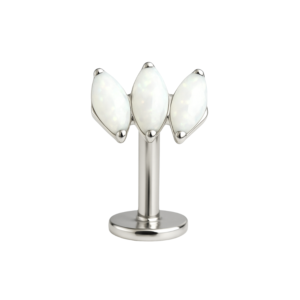 G23 Titanium Tri Marquise Opal Jewelled Threadless Floating Belly Ring