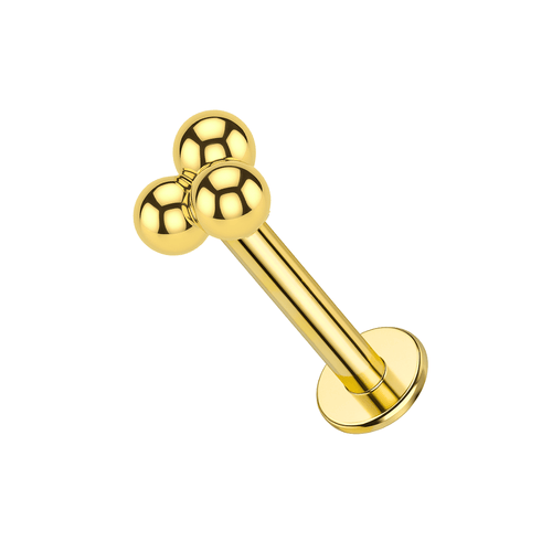 14K Gold Internally Threaded Trinity Balls Flatback Stud