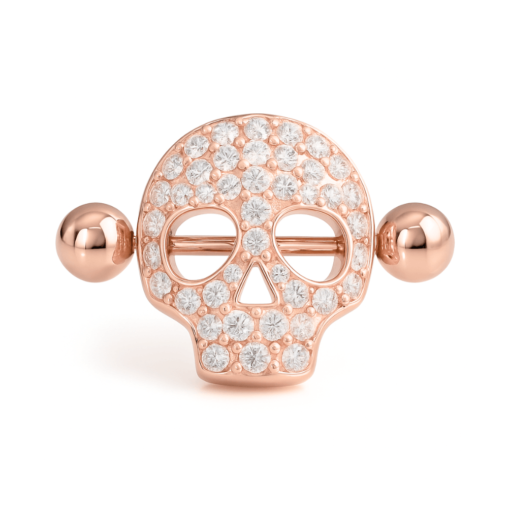316L Surgical Steel Jewelled Skull Nipple Bar