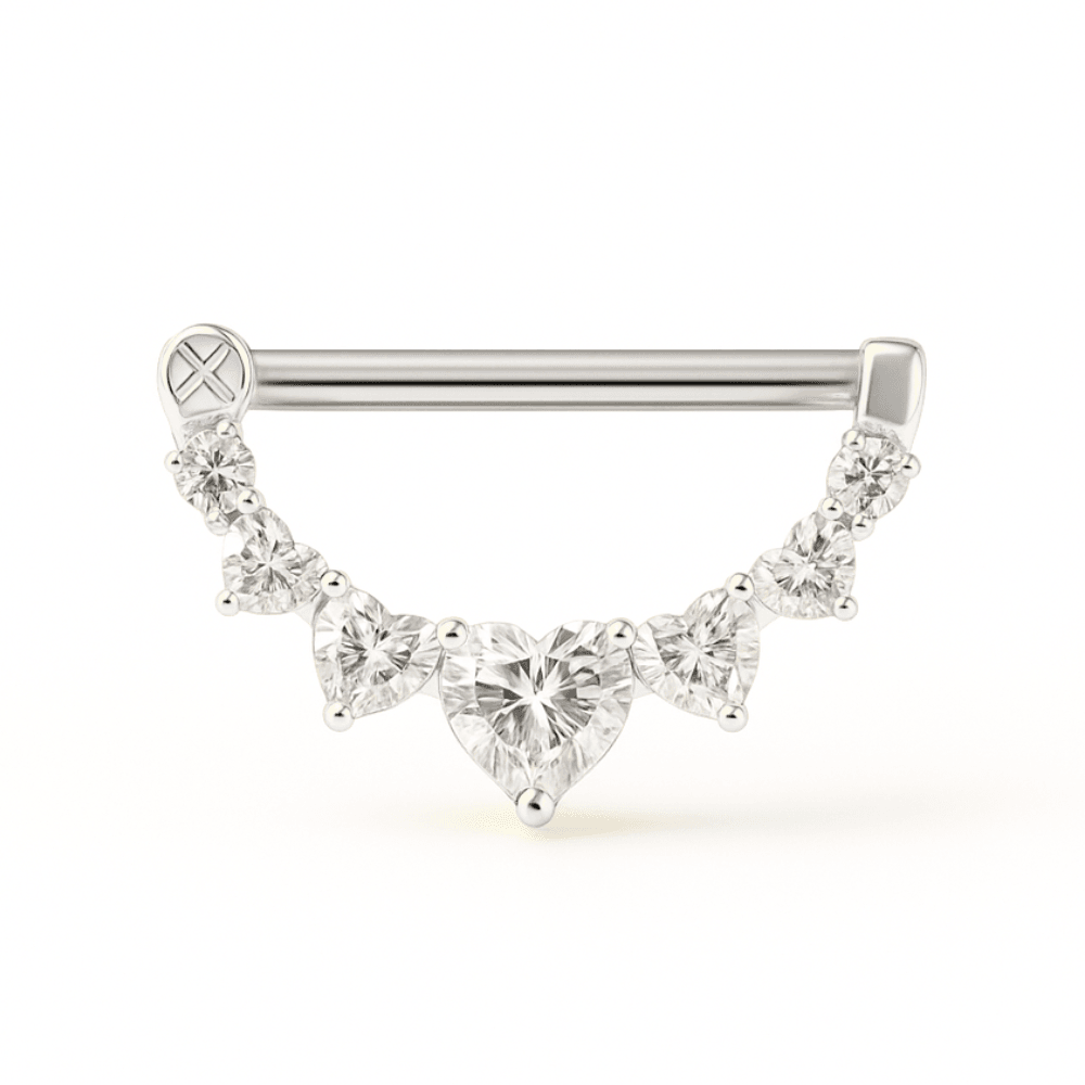 316L Surgical Steel Jewelled Heart Nipple Clicker Ring