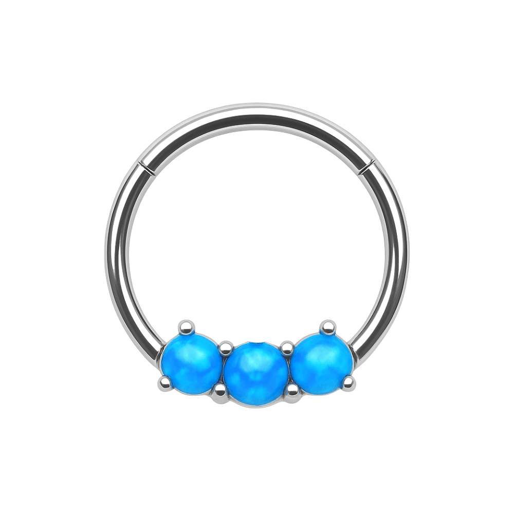 316L Surgical Steel Triple Opal Studded Hinged Segment Clicker Ring