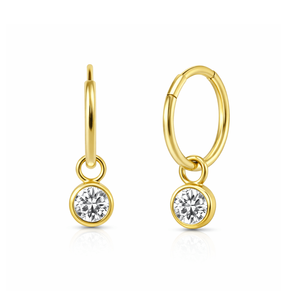 925 Sterling Silver Round CZ Dangling Fashion Hoop Earring