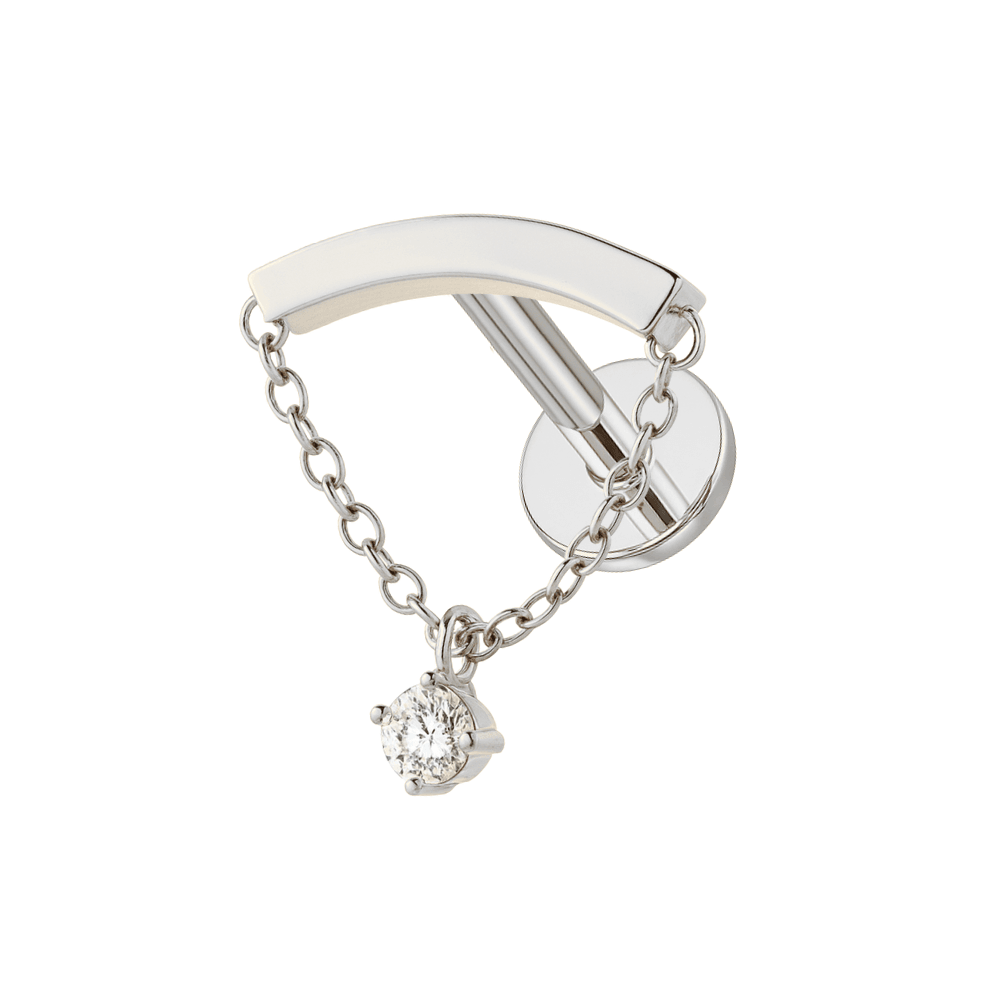 316L Surgical Steel Chain with Round CZ Dangle Hidden Helix Flatback Stud