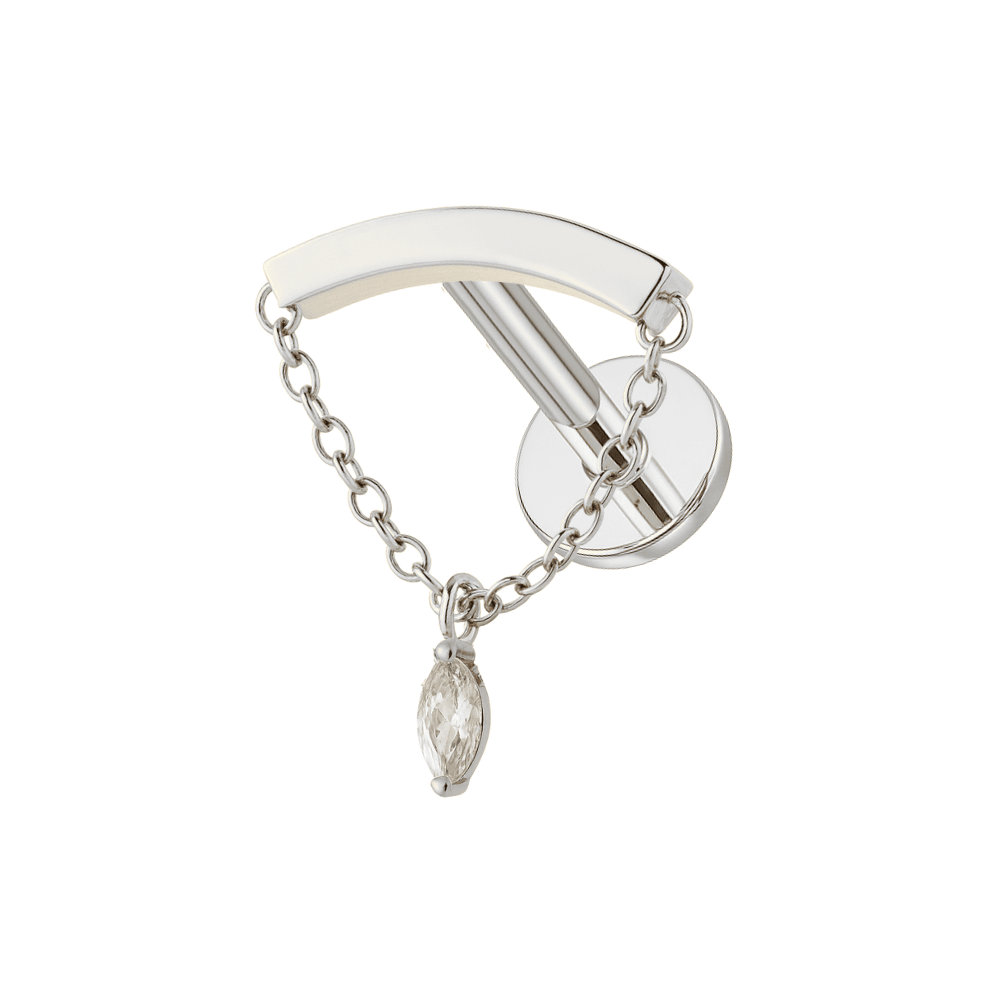 316L Surgical Steel Chain with Marquise CZ Dangle Hidden Helix Flatback Stud