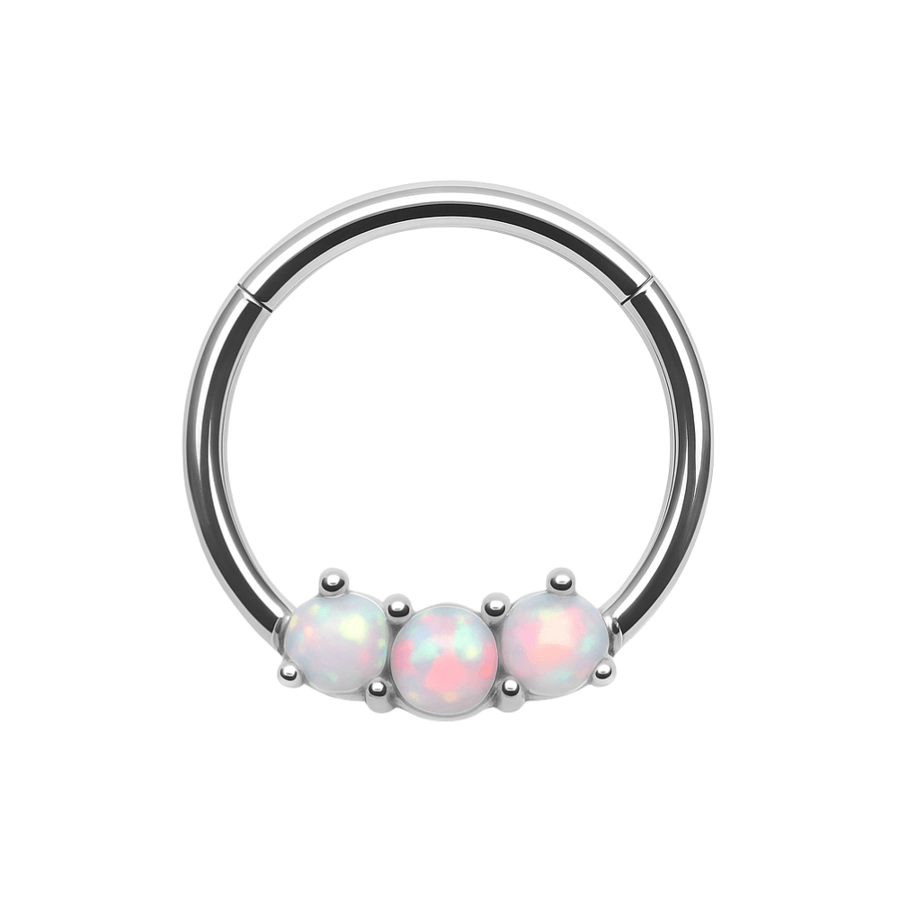 316L Surgical Steel Triple Opal Studded Hinged Segment Clicker Ring