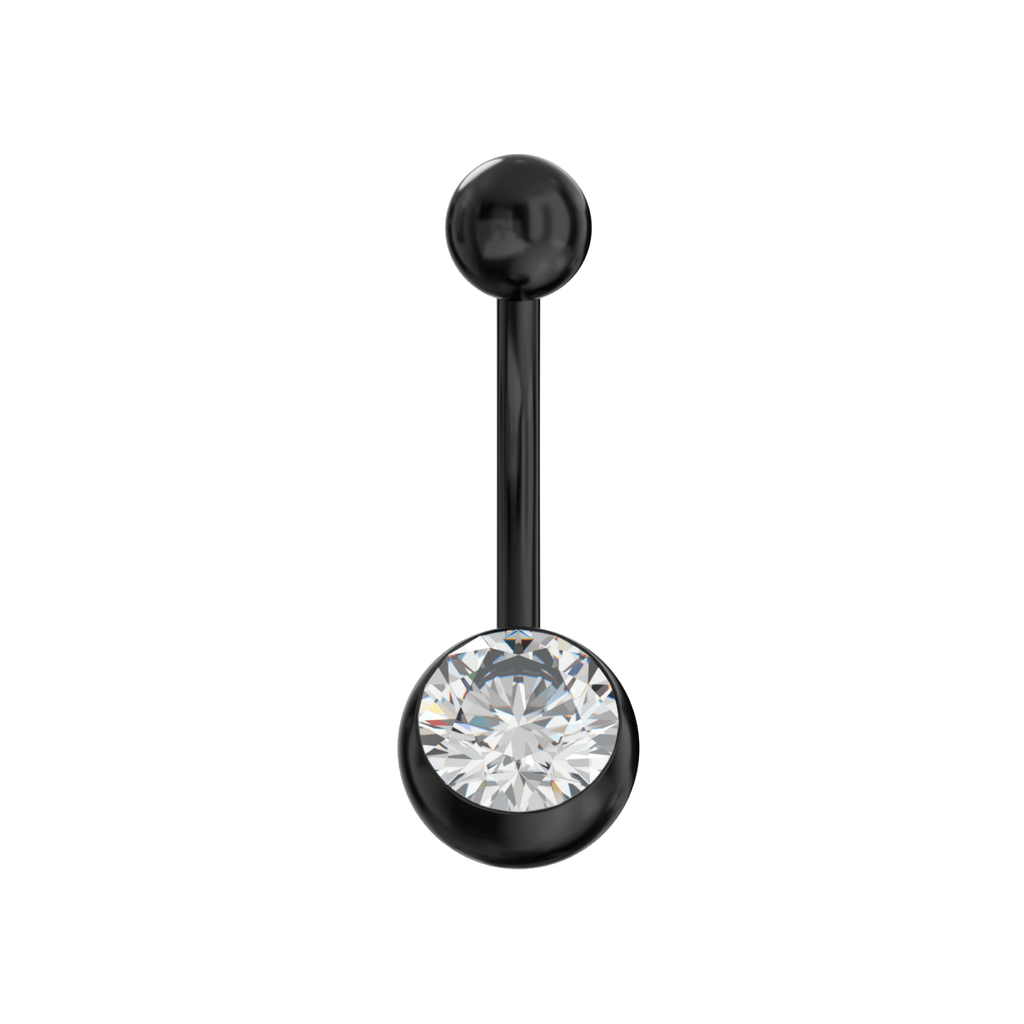 316L Surgical Steel Black Cubic Zirconia Studded Belly Ring