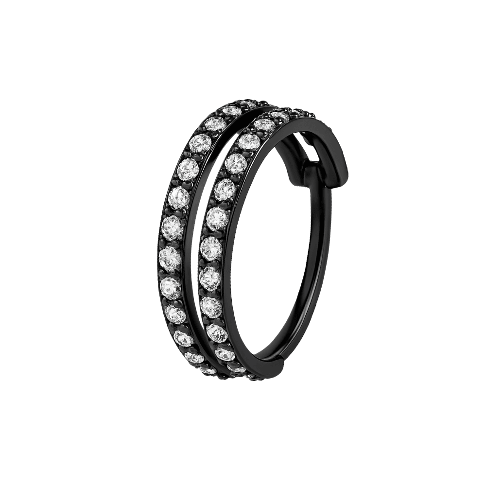 316L Surgical Steel Double Line Jewelled Hinged Segment Clicker Ring
