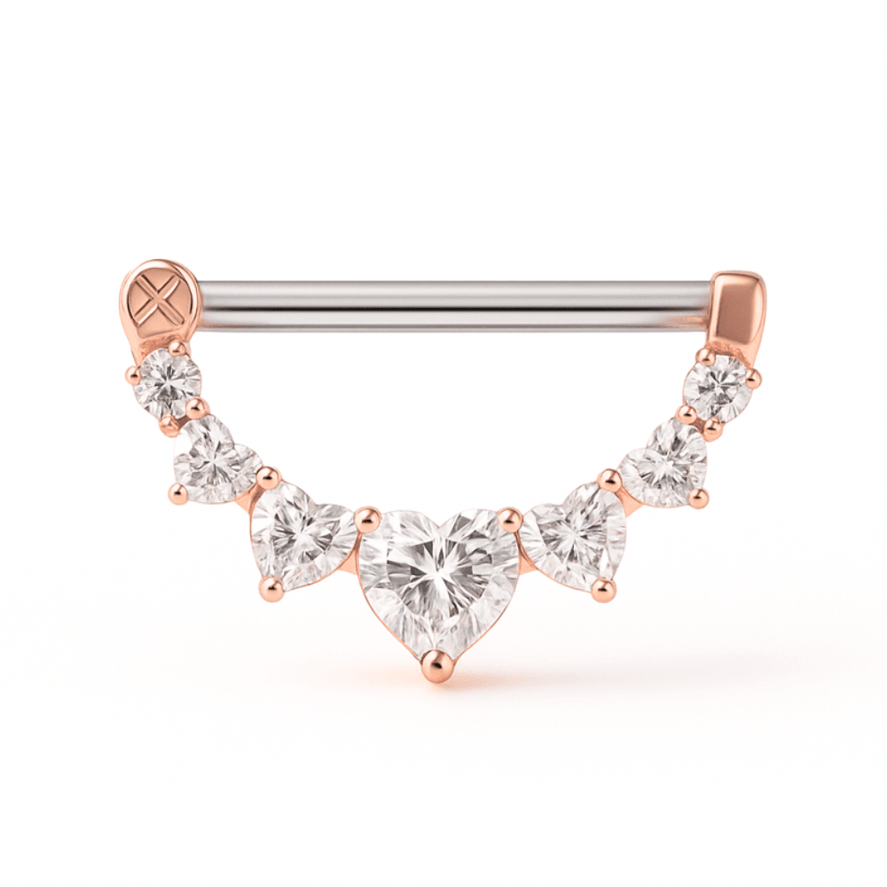 316L Surgical Steel Jewelled Heart Nipple Clicker Ring