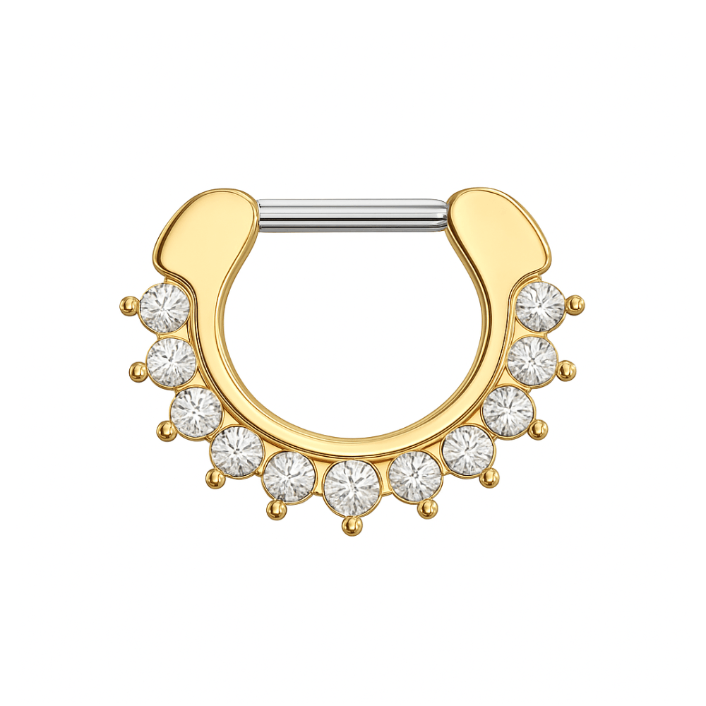 316L Surgical Steel With Rose Gold PVD Single Line 9 CZ's Pronged Septum Clicker Ring