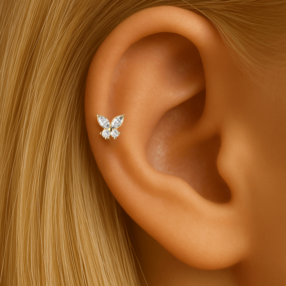 G23 Titanium Butterfly CZ Top With Internal Thread Base Labret