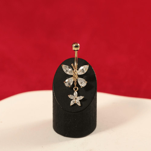 14K Gold Jewelled Dangling Butterfly Belly Ring