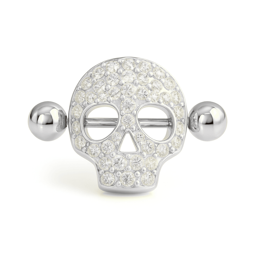 316L Surgical Steel Jewelled Skull Nipple Bar