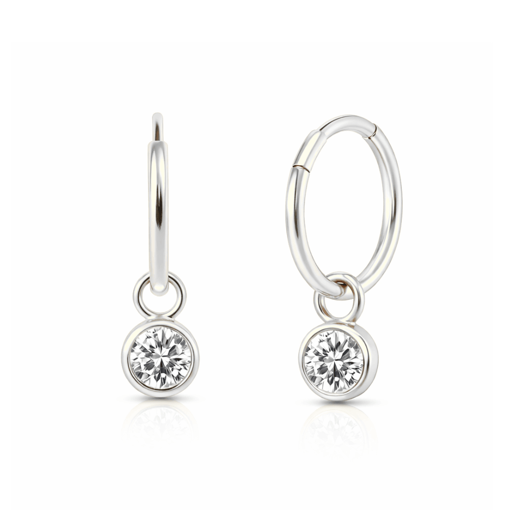 925 Sterling Silver Round CZ Dangling Fashion Hoop Earring