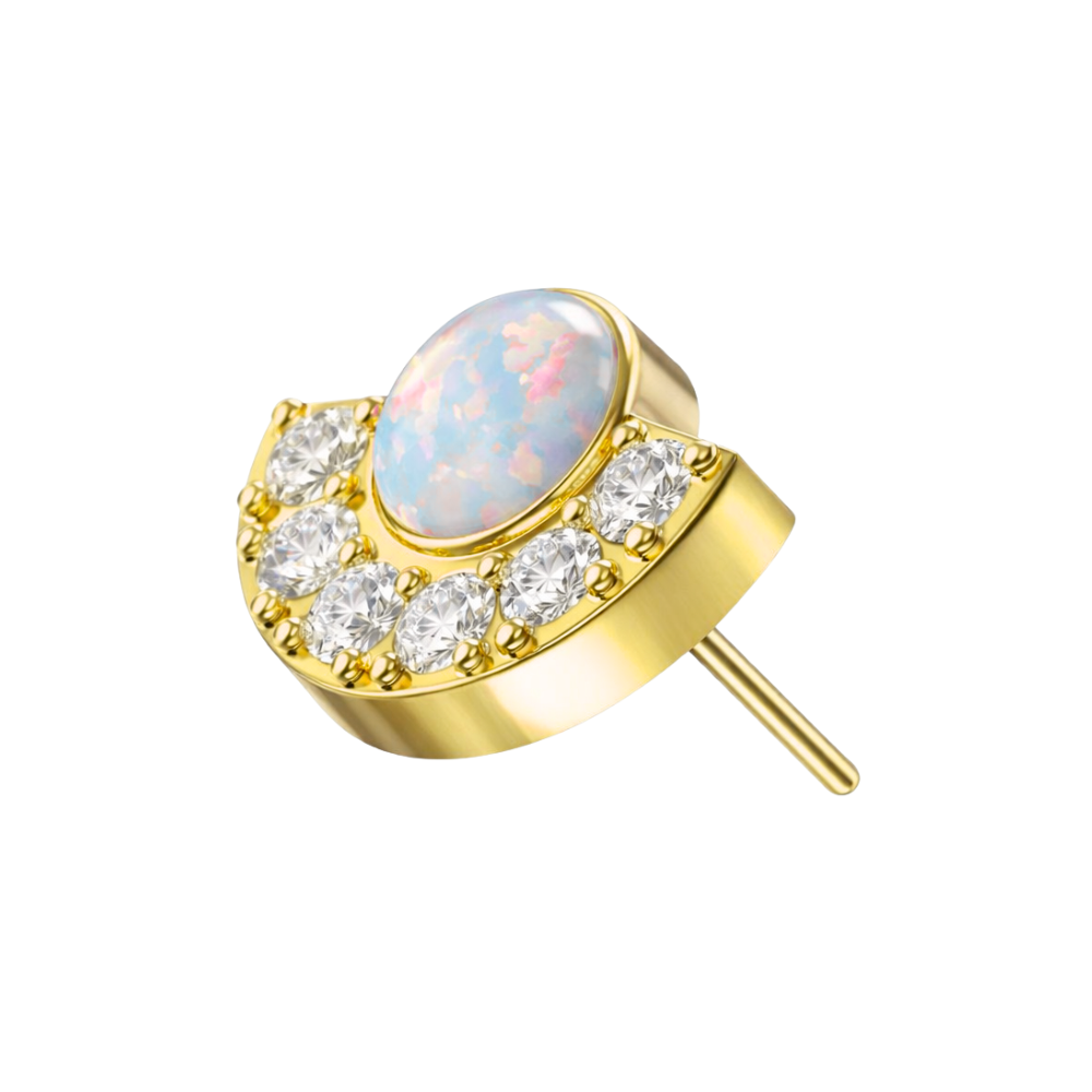 G23 Titanium Crescent Opal & CZ Threadless Top