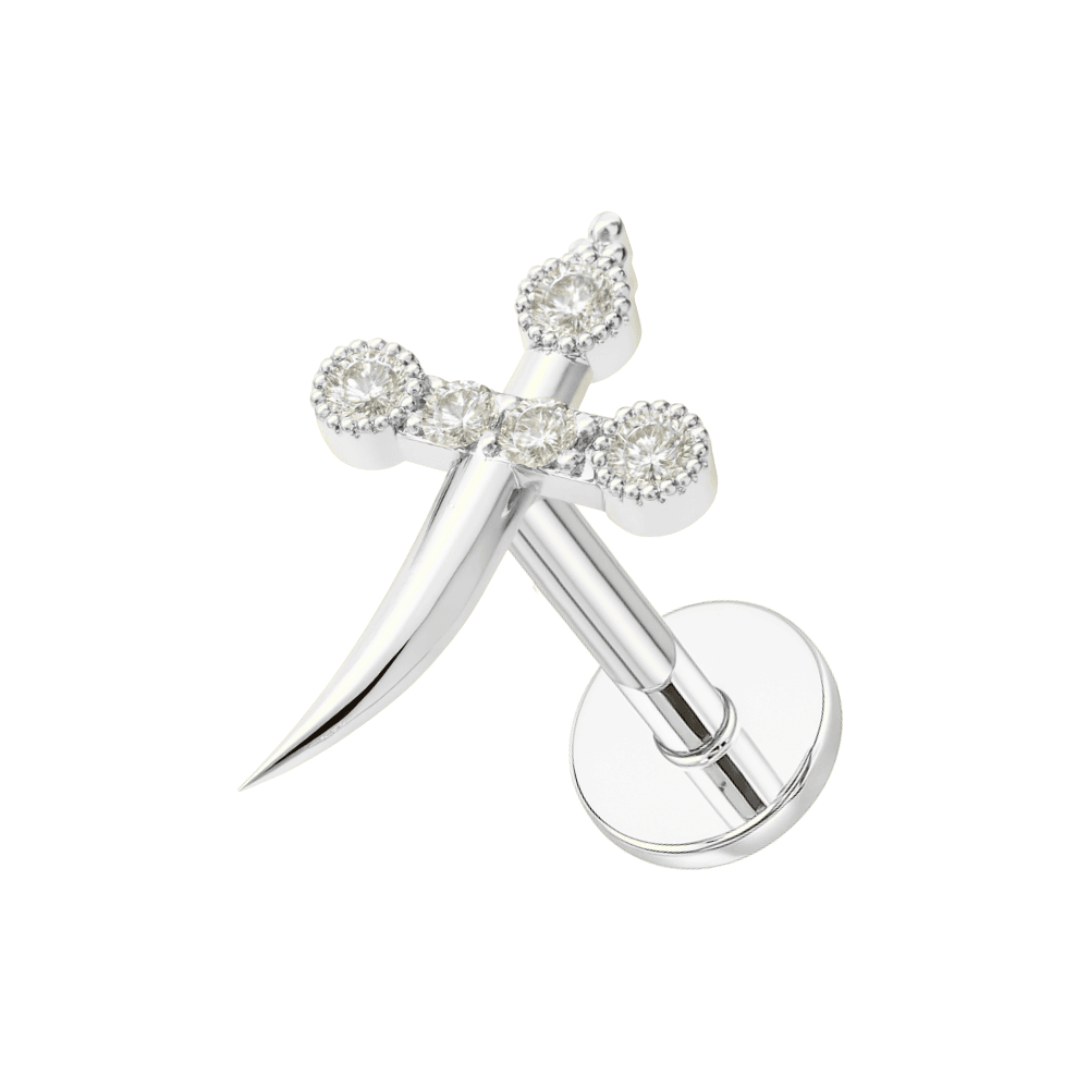 316L Surgical Steel CZ Jewelled Sword Internally Threaded Screw Fit Stud