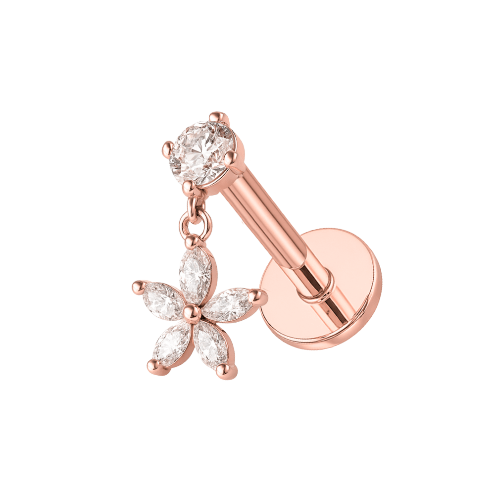 316L Surgical Steel Jewelled Flower Internally Threaded Screw Fit Dangling Stud