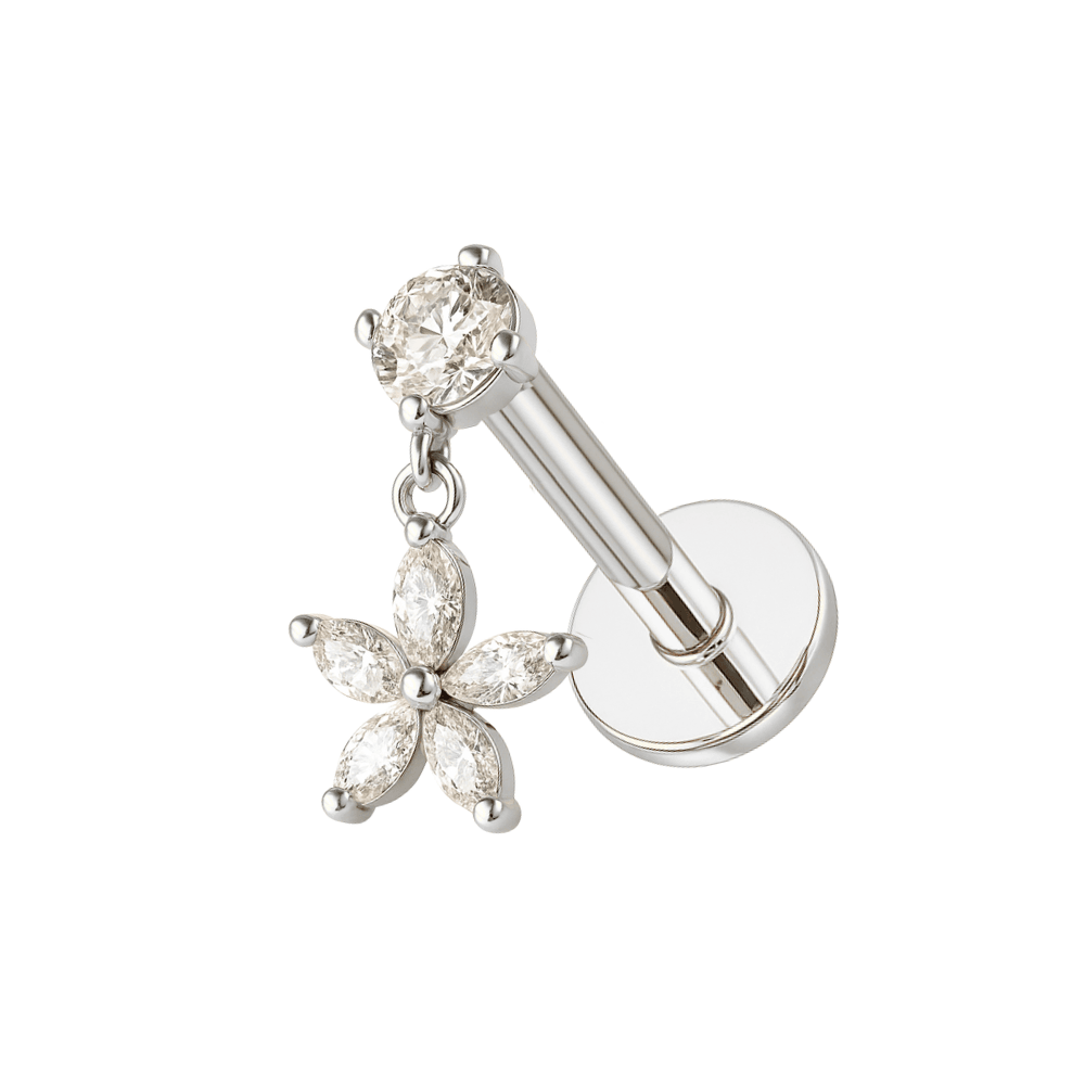 316L Surgical Steel Jewelled Flower Internally Threaded Screw Fit Dangling Stud