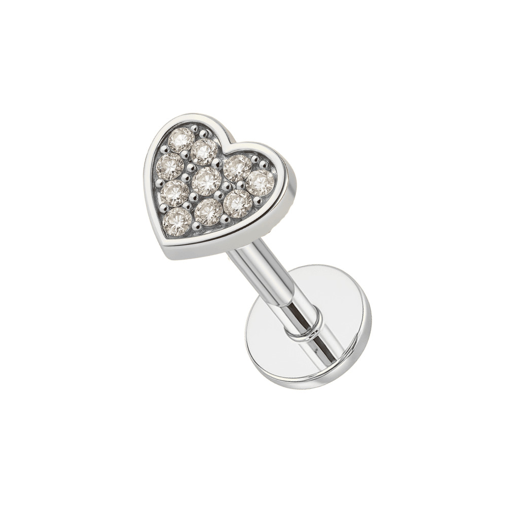 316L Surgical Steel Jewelled Heart Internally Threaded Screw Fit Labret Stud