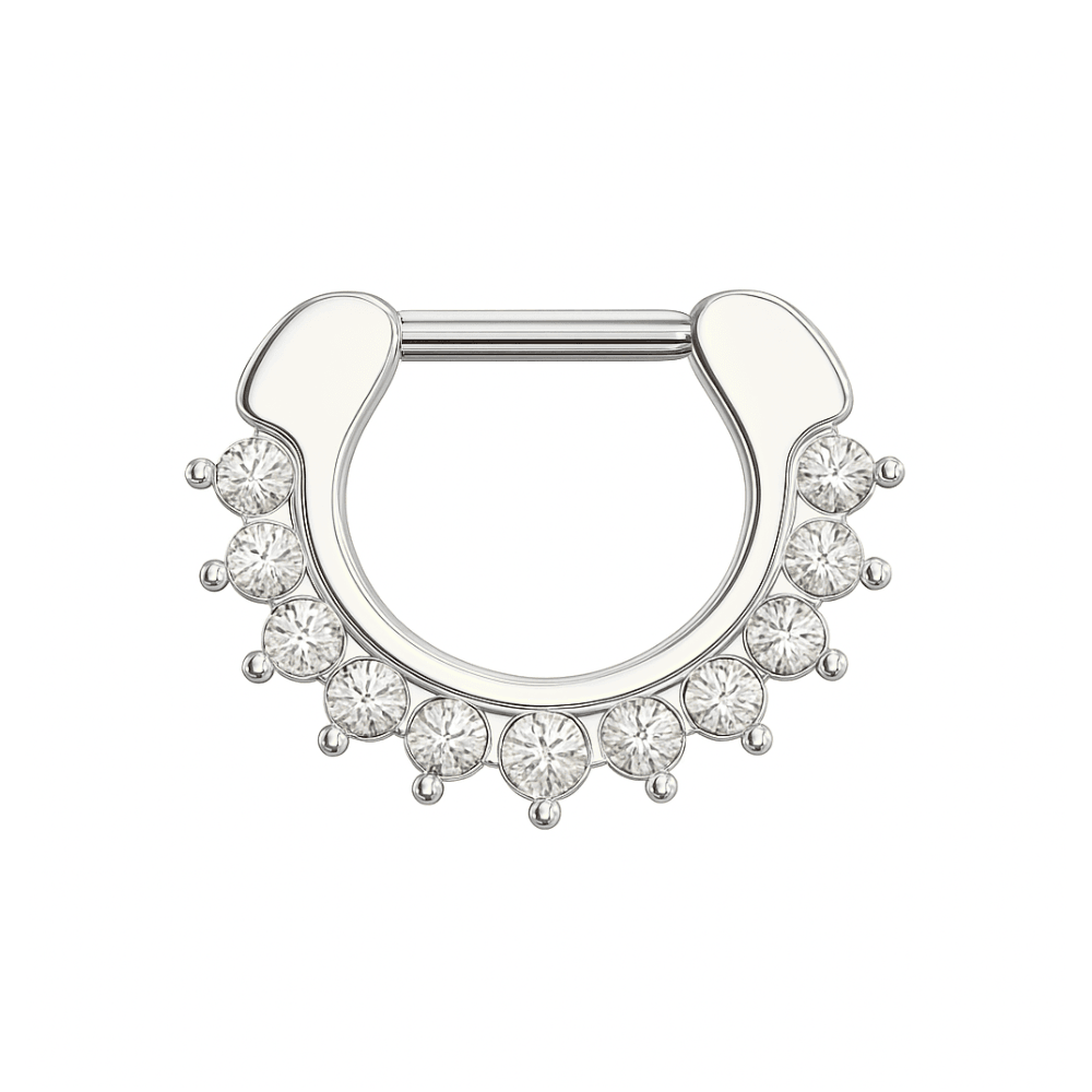 316L Surgical Steel With Rose Gold PVD Single Line 9 CZ's Pronged Septum Clicker Ring