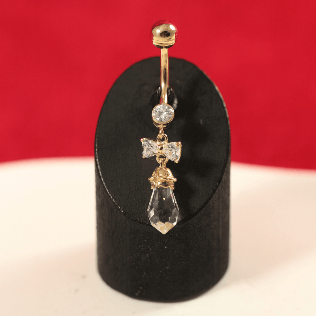 14K Gold Jewelled Dangling Bow Belly Ring