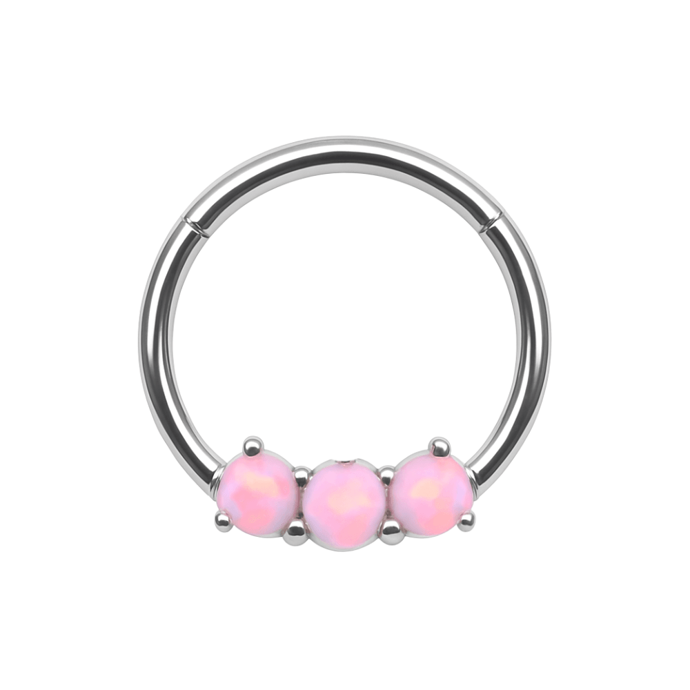 316L Surgical Steel Triple Opal Studded Hinged Segment Clicker Ring
