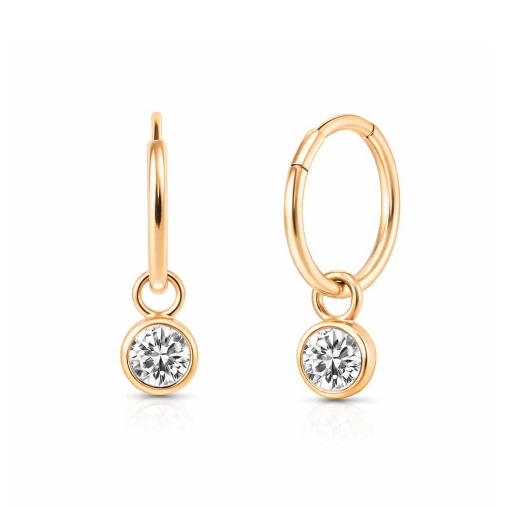 925 Sterling Silver Round CZ Dangling Fashion Hoop Earring