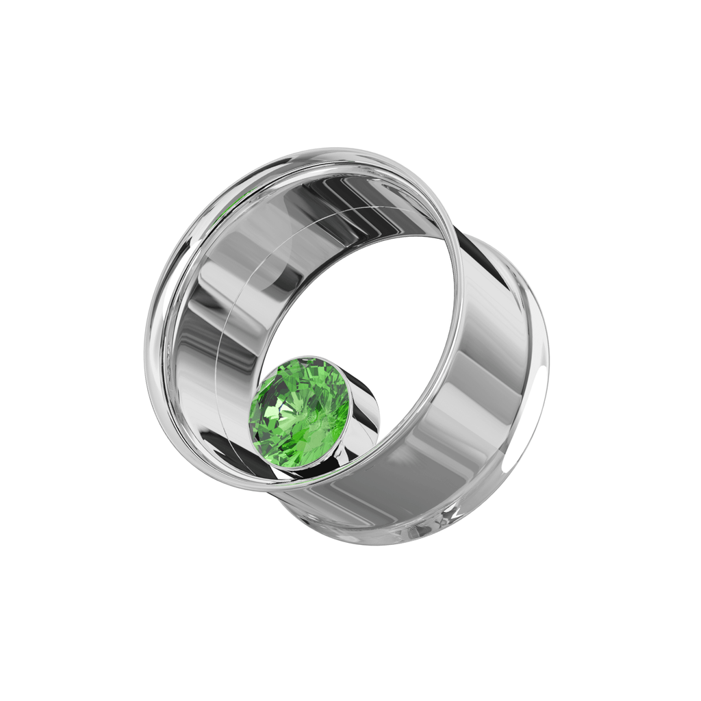 316L Surgical Steel Bezel Set Stone Internally Threaded Tunnel