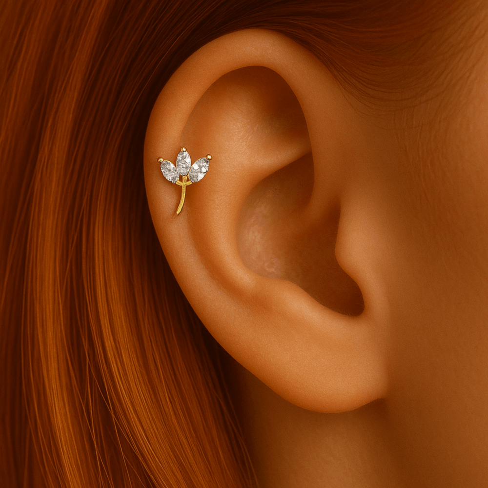 G23 Titanium Leaf CZ Top With Internal Thread Base Labret