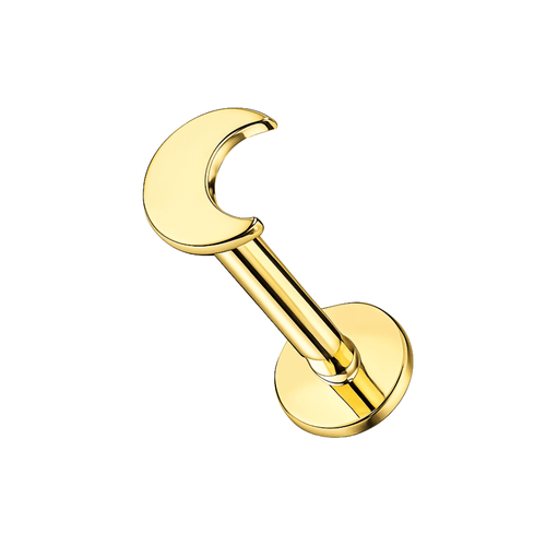 14K Gold Internally Threaded Crescent Moon Screw Fit Labret Ring