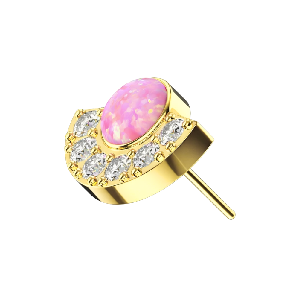 G23 Titanium Crescent Opal & CZ Threadless Top