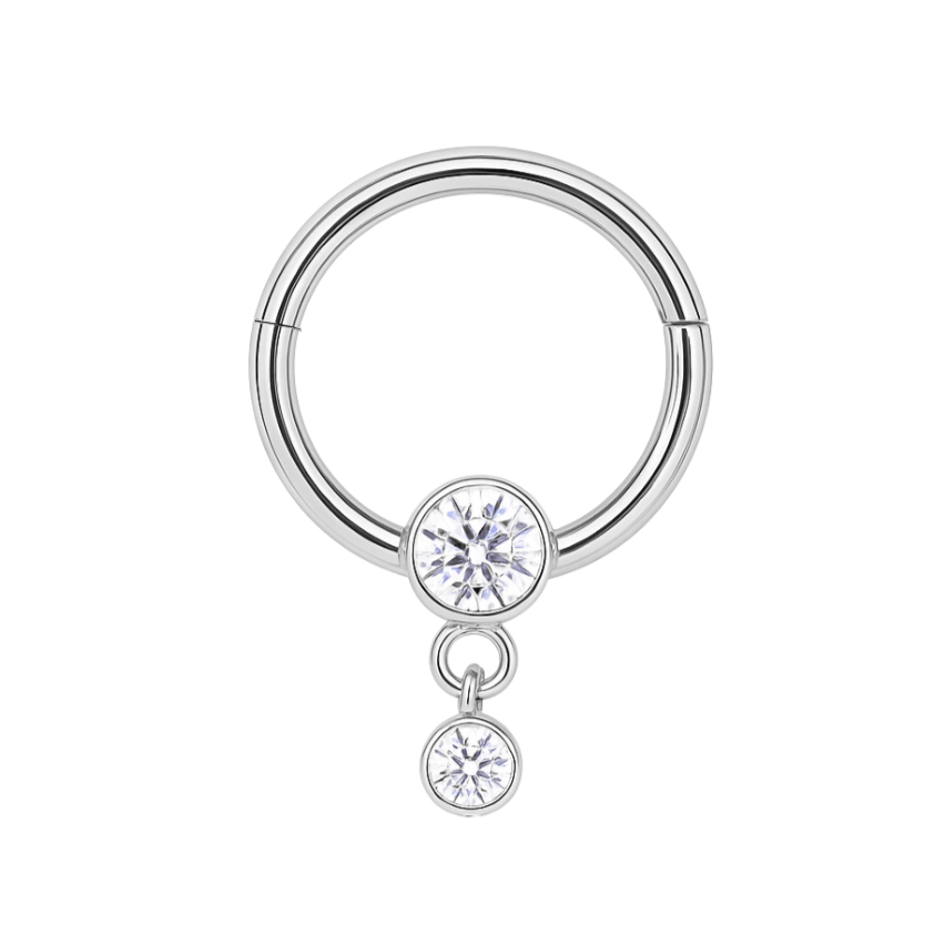 G23 Titanium Dangling CZ Jewelled Hinged Segment Clicker Ring