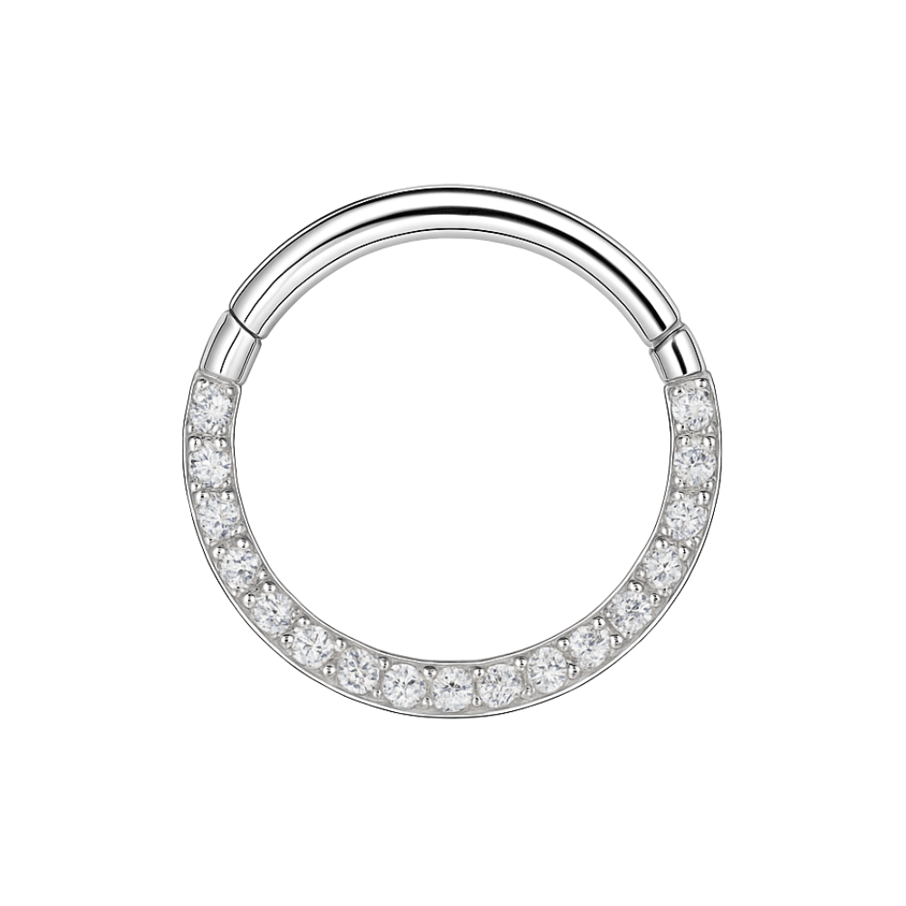 G23 Titanium Pave Crystal Hinged Clicker Segment Ring