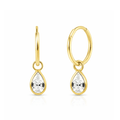 925 Sterling Silver Tear Drop CZ Dangling Fashion Hoop Earring