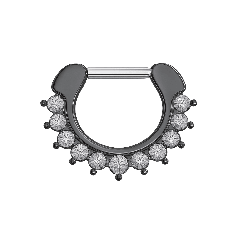 316L Surgical Steel With Rose Gold PVD Single Line 9 CZ's Pronged Septum Clicker Ring