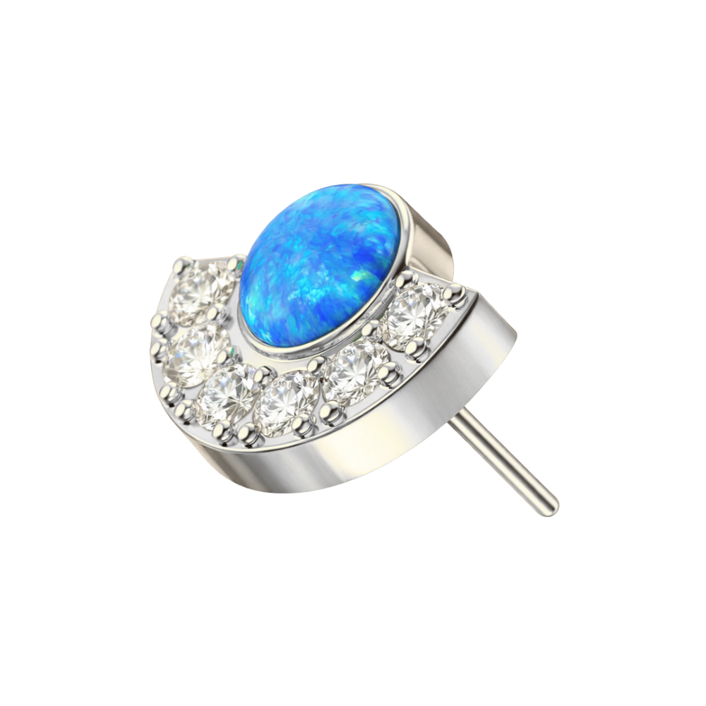 G23 Titanium Crescent Opal & CZ Threadless Top