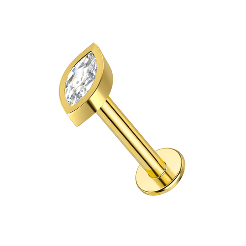 14K Gold Marquise CZ In Bezel Internal Threaded Flatback Stud