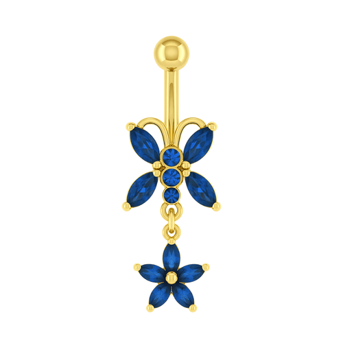 14K Gold Blue Studded Butterfly Belly Ring
