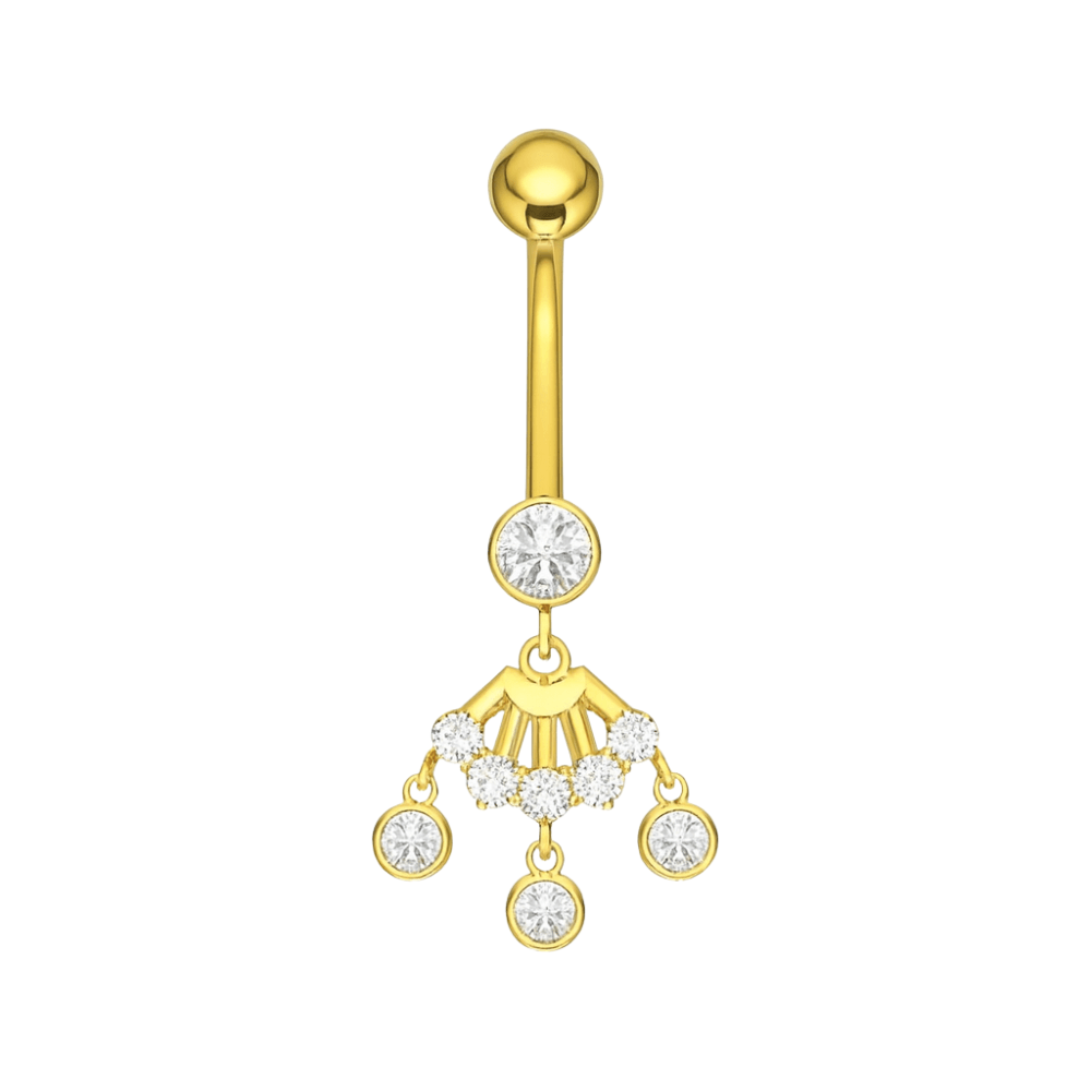 14K Gold Studded Trio Dangling Belly Ring