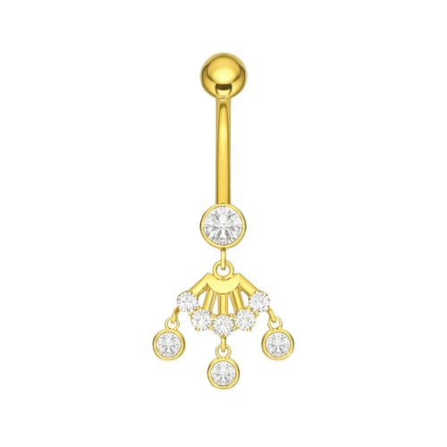 14K Gold Studded Trio Dangling Belly Ring