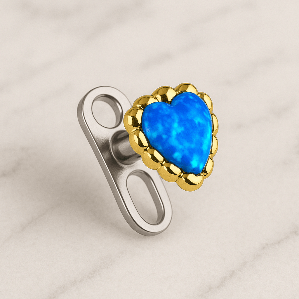 G23 Titanium Opal Heart Jewelled Dermal Anchor