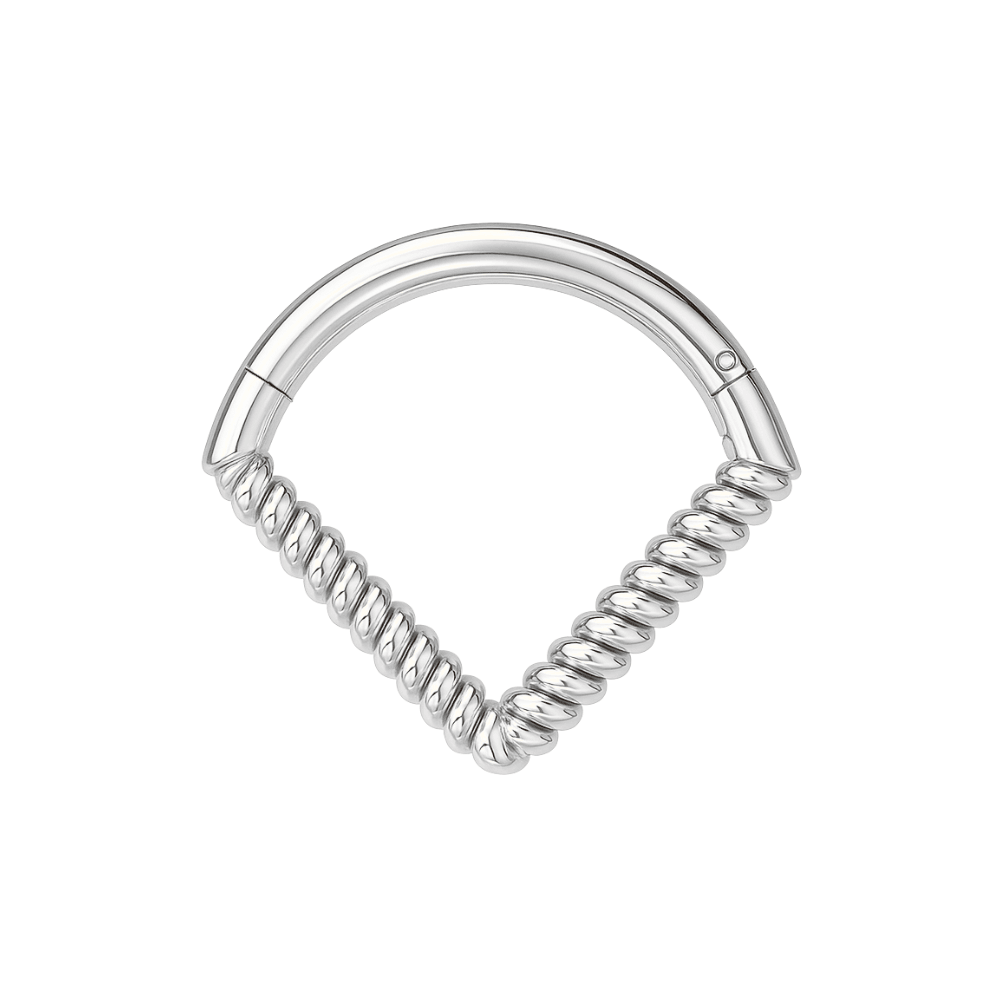 925 Sterling Silver Twisted V-Shape Hinged Braided Segment Clicker Ring