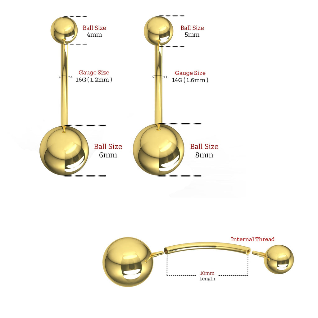 14K Gold Internally Threaded Belly Ring